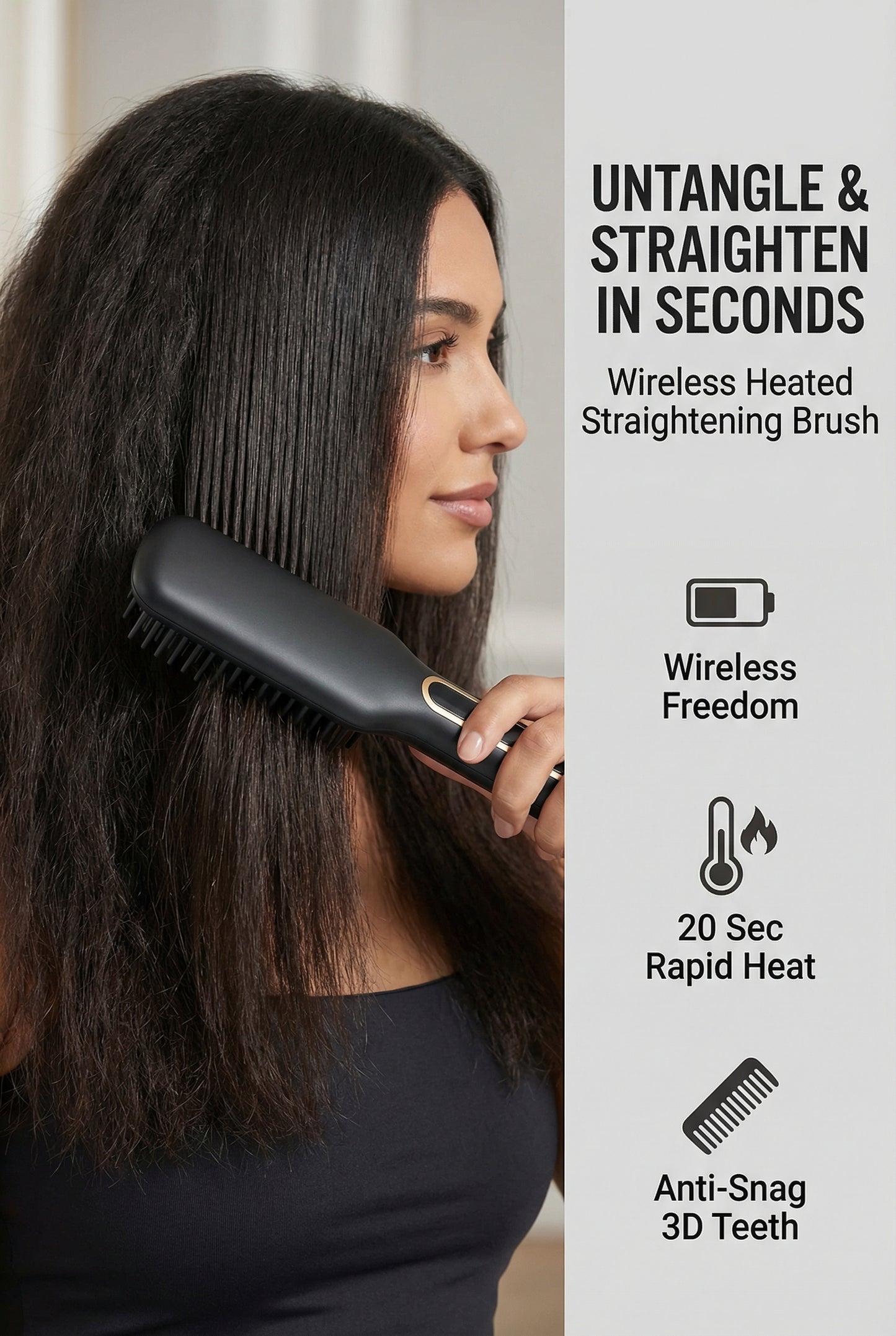 2-In-1 Electric Hot Heating Comb Hair Straightener Iron Straightening Brush Fast Charging Wet Dry Use Quick Hair Styling Tool